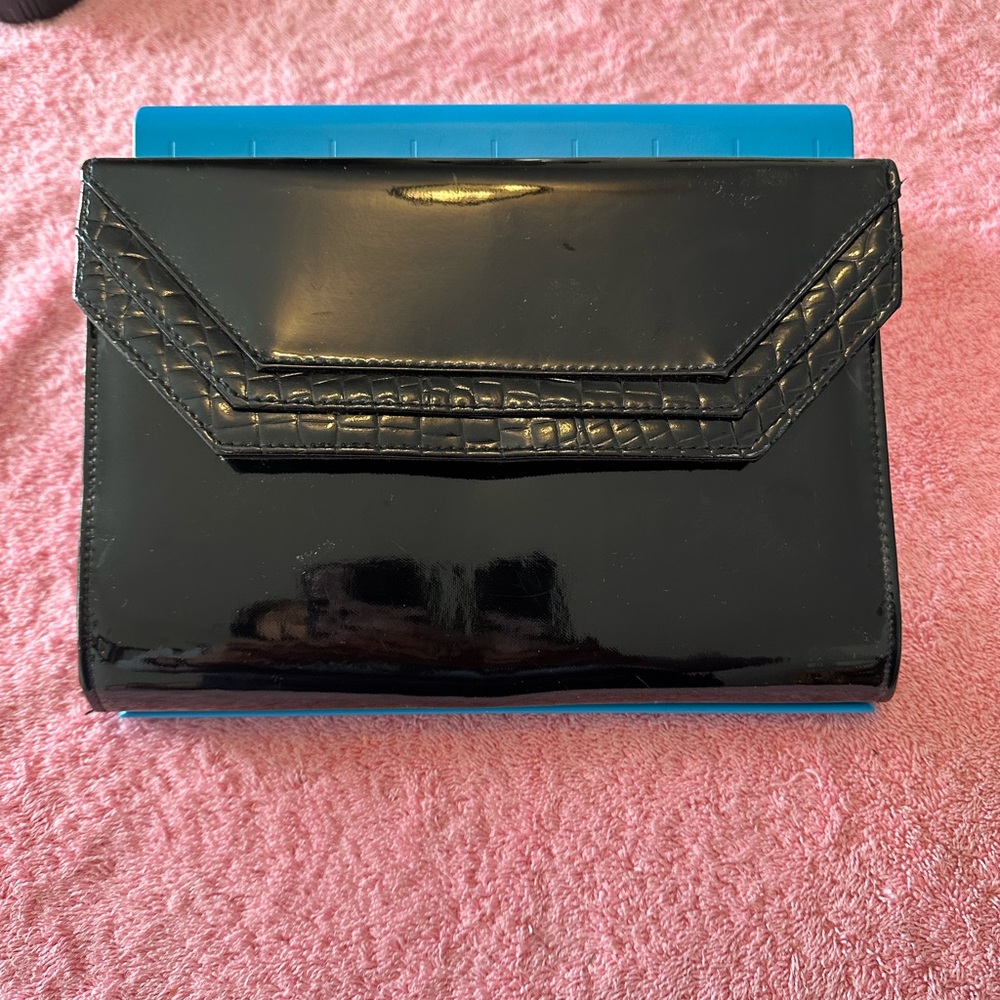 Black Paten Letter Clutch Purse- No Brand